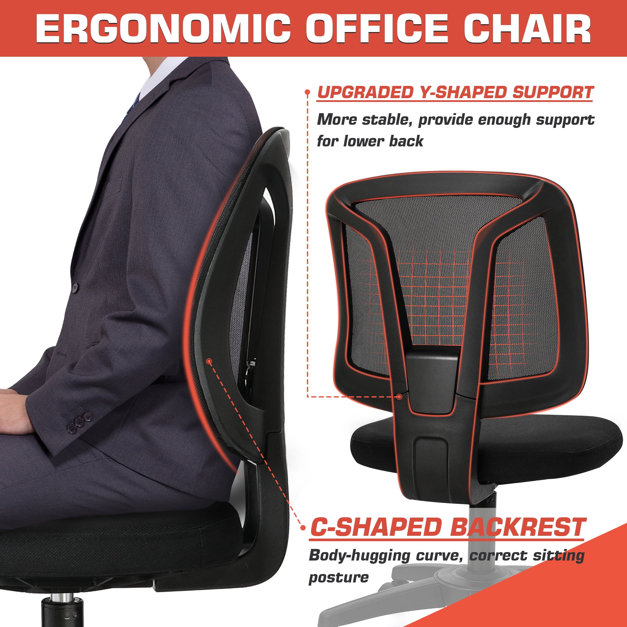 Buy Armless Desk Chair, Black Mesh Office Chair with Lumbar Support and Height Adjustable Online