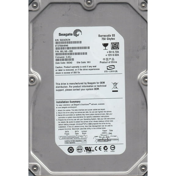 ST3750640NS, 5QD, WU, PN 9BL148-080, FW 3.AEJ, Seagate 750GB SATA 3.5 Hard Drive