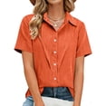 thumbnail image 4 of Mifsaly Plus Size Short Sleeve Shirts Women Button Up Business Casual Blouses Lightweight Elegant Linen Tops Vacation Going Out Fashion Outfits M, 4 of 7