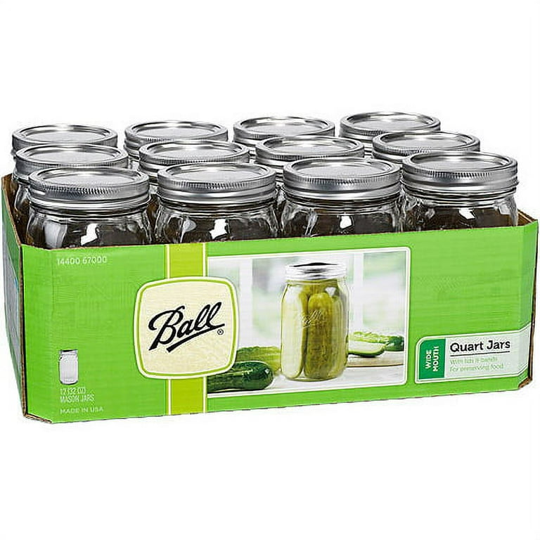 Ball, Glass Mason Jars with Lids & Bands, Wide Mouth, 32 oz, 12 Count