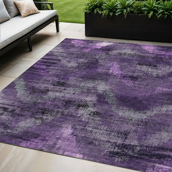 5' X 8' Purple Lavender And Gray Abstract Washable Indoor Outdoor Area Rug