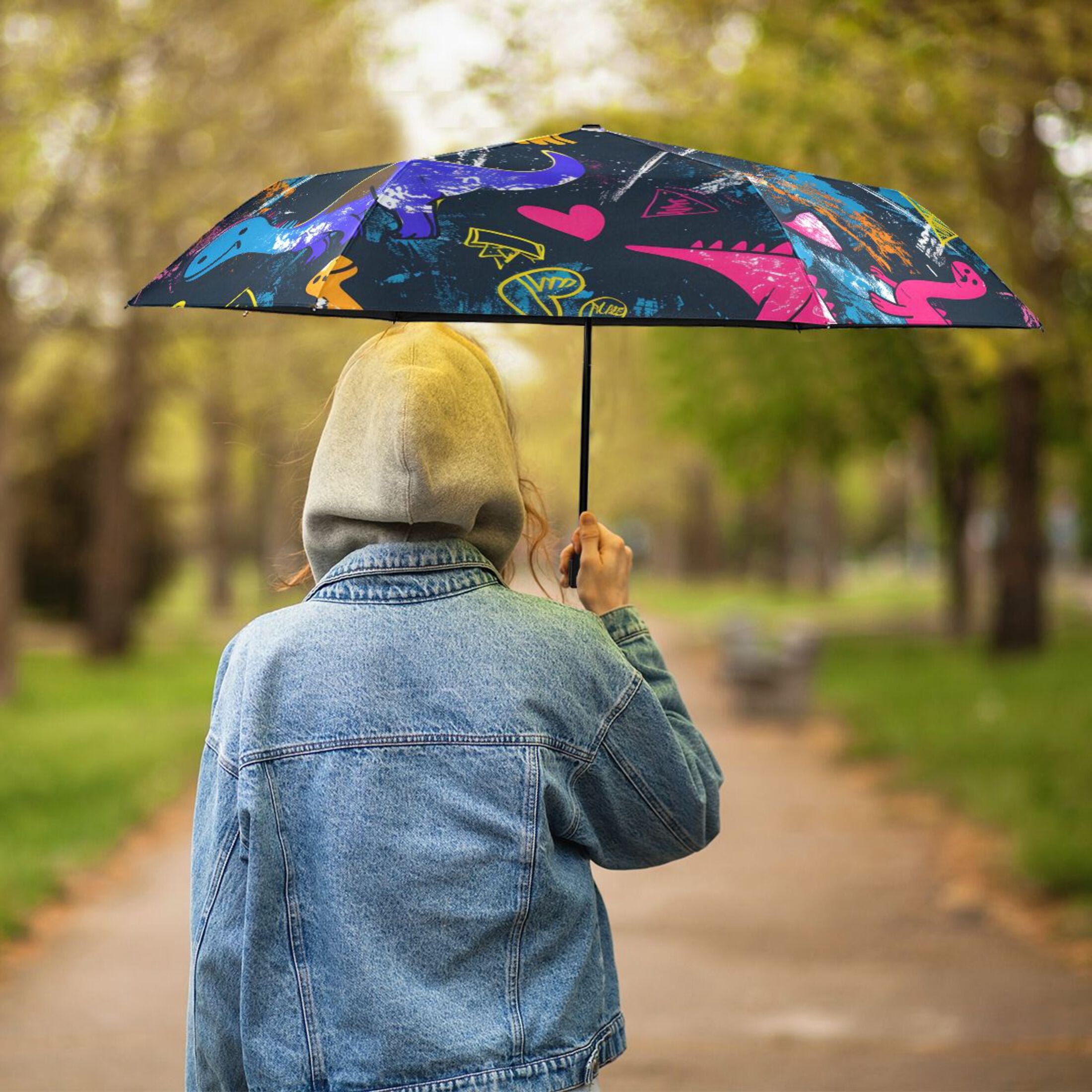 Fun Colorful Dinosaurs Compact Sun Umbrella Windproof Travel Umbrellas for Rain Strong Portable UV Protection