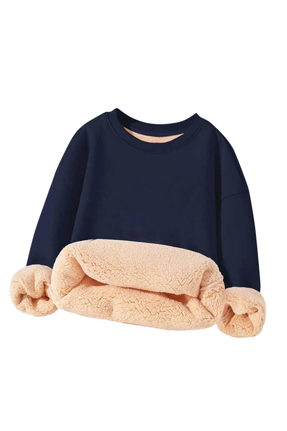 Boys Girls Sherpa Lined Sweatshirt Fleece Pullover Sweatshirts Long Sleeve Winter Tops 3-16 Years