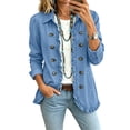 thumbnail image 3 of LTTVQM Women's Denim Jacket Ruffled Long Sleeve Button Down Open Front Cropped Jean Top Coat Trendy Casual Jackets, 3 of 7