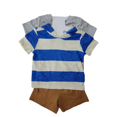 Carter's Infant/Toddler Boys 3-Piece Short Sleeve Romper and Shorts Playwear Set (Blue Stripe, 18M)