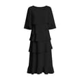 thumbnail image 3 of Women's Chiffon Midi Dress 3/4 Bell Sleeve Crewneck Tiered Layered Elegant Wedding Guest Dresses, Party Dress(Black,L), 3 of 3