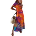 thumbnail image 1 of Femmes Imprimé Manches Courtes Maxi Robe Longue V Cou Robes Fente en Vrac Grande Taille, 1 of 2