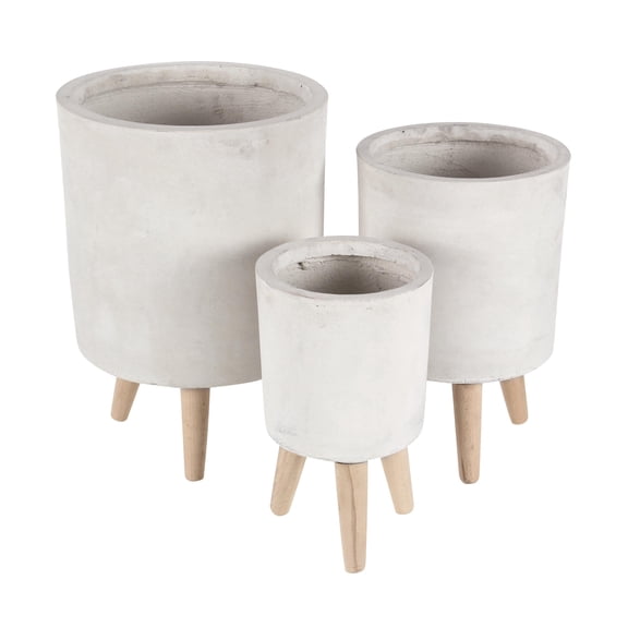 Decmode Set of 3 Contemporary 12, 15 and 17 Inch Textured Fiberclay Cylindrical Planters With 3-Pronged Stands, Multiple Colors