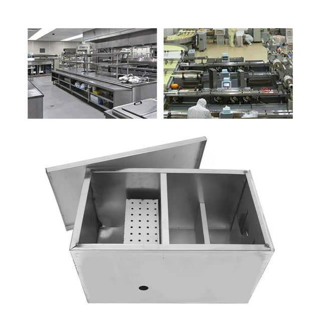 Waste Interceptor, 400x250x230mm Wide Application Filtering Kitchen Grease Trap Stainless Steel Removable Baffle for Home