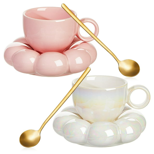 Taza de café de cerámica Tessco Cloud de 200 ml con platillo, juego de 2