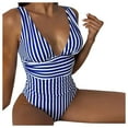 thumbnail image 6 of Fesfesfes Monokini for Women V Neck Swimsuit One-piece Swimsuit V-neck Backless Swimsuit Striped One-piece Swimsuit Bikini Under 10$, 6 of 7