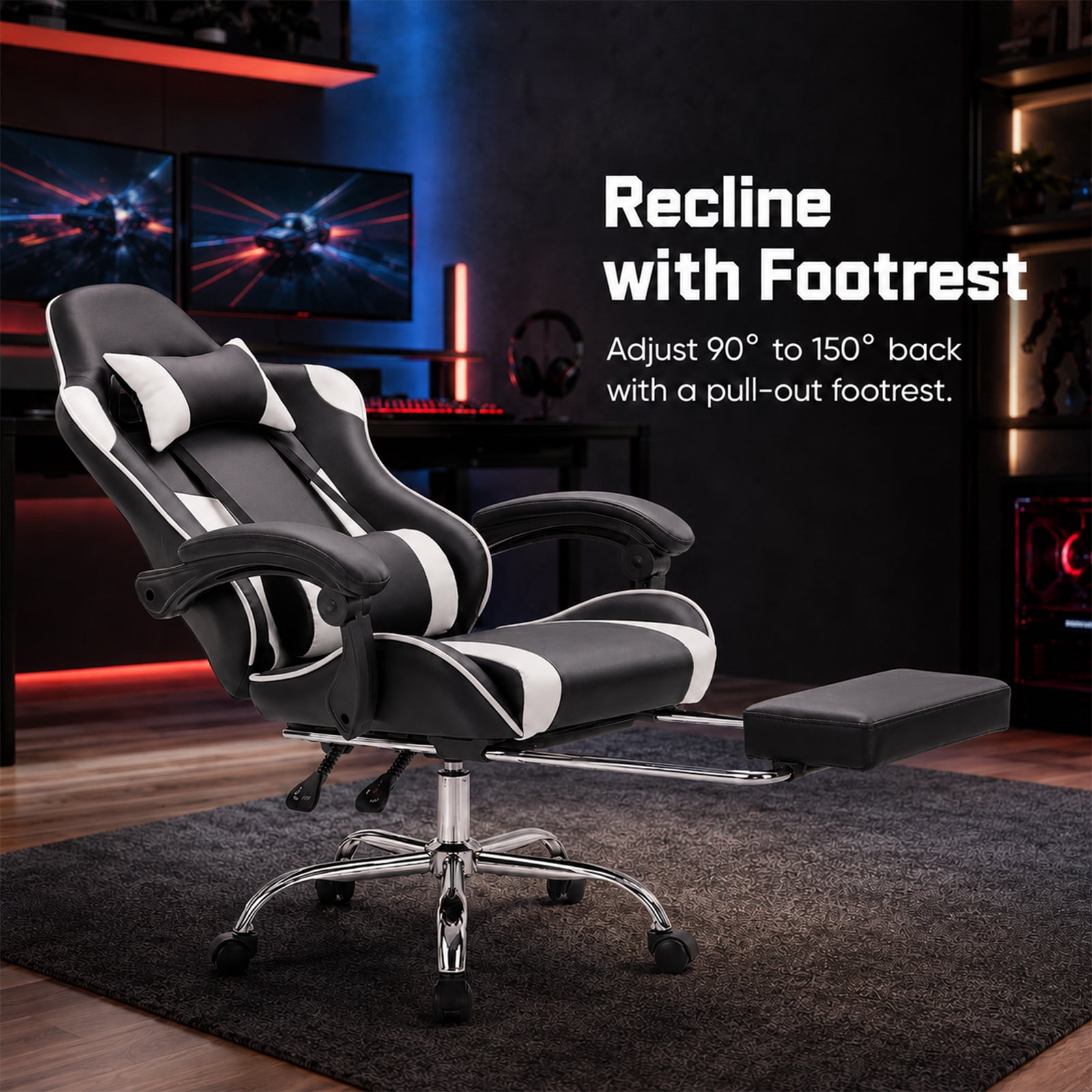 Alvantor Gaming Chair, Adjustable Backrest and Height, Ergonomic Computer Chair with Footrest and Lumbar Support, 275lb Capacity