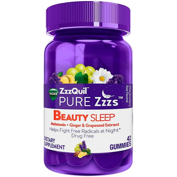 Vicks ZzzQuil PURE Zzzs Beauty Melatonin Sleep Aid Gummies, Helps to