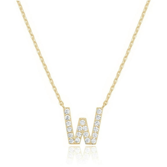Bonjour Jewelers 14k Yellow Gold Created White Sapphire Initial W Letter Pendant Necklace Plated