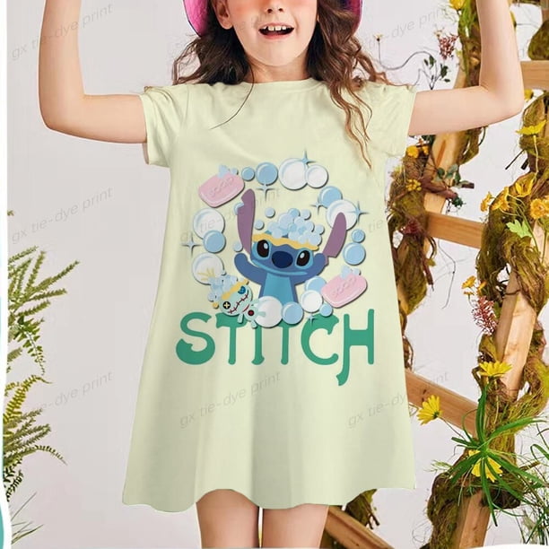 2-8 Y niñas Disney Stitch vestidos estampados niños vestido de manga corta traje bebé niña princesa vestido verano Casual niños Dress3T Gao Jinjia LED