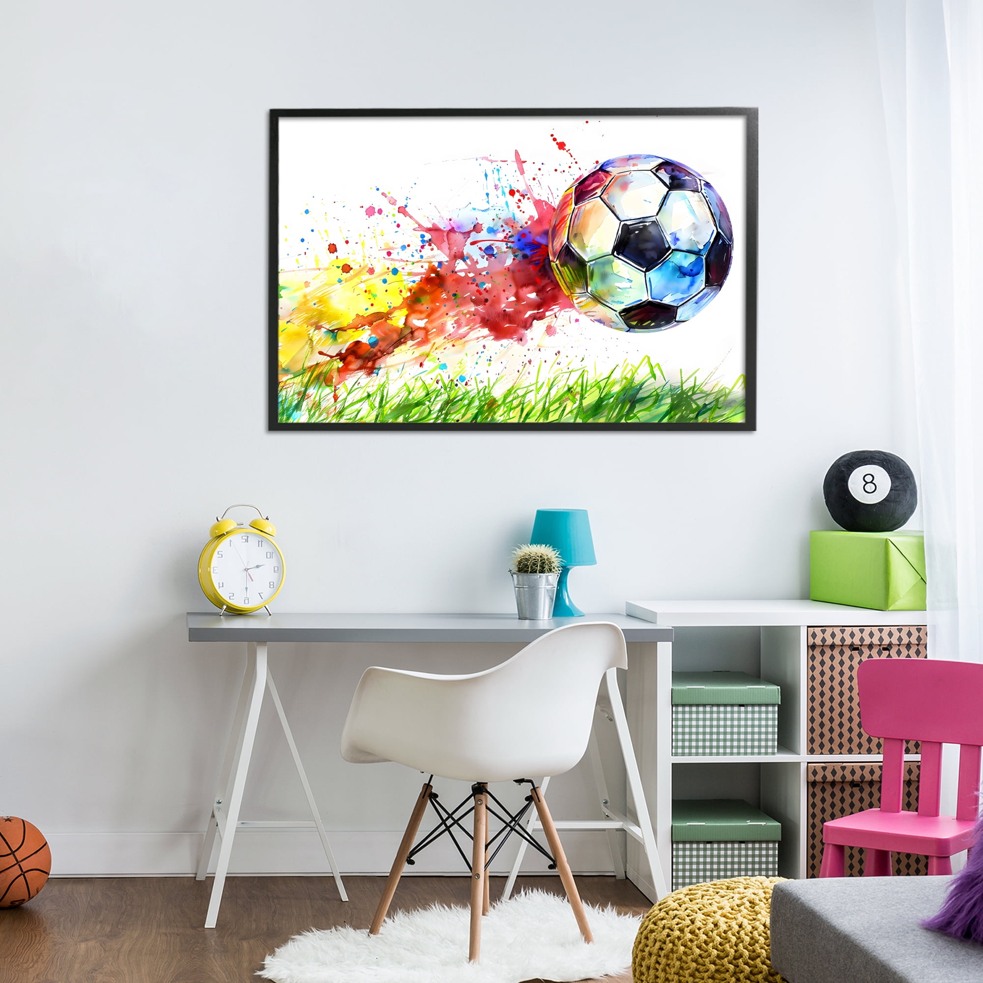Stupell Industries Watercolor Soccer Ball in Motion Black Framed Giclee Art, design by Creative Studio