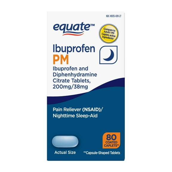 Equate Ibuprofen PM, Pain Reliever (NSAID) and Nighttime Sleep-Aid, 80 Count