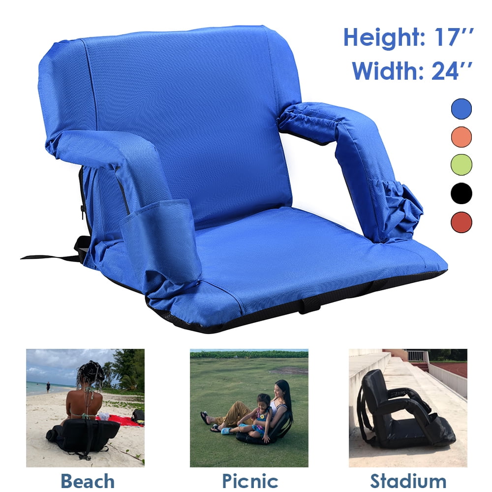 Armrest Blue Folding Picnic Chair Stadium Seat Reclines Perfect For Bleachers 
