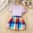 thumbnail image 4 of ITSAME Girls Summer Outfits 2-Piece Ruffled Short Sleeve Top and Plaid Print Skirt Kids Fashion Casual Set Purple Size 3-4Y, 4 of 8