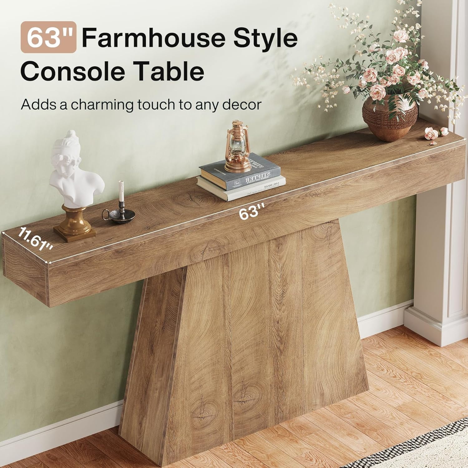Tribesigns 63" Console Table, Farmhouse Entryway Table with Trapezoidal Base for Living Room