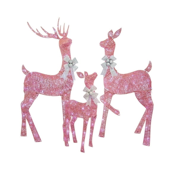 Jingle Joy 5FT Lighted Outdoor Christmas Deer Set – 3-Piece LED Reindeer Family with Twinkling Lights, Weather-Resistant Yard Decor with Stakes - Pink