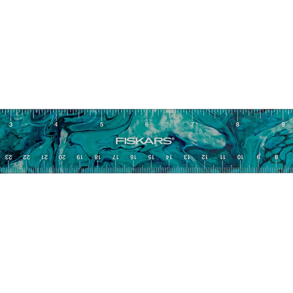Fiskars 12" Deco Ruler Teal Marble, 1 Piece, School and Crafts