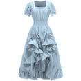 thumbnail image 2 of Women Renaissance Costumes Medieval Gothic Short Sleeve Square Neck Dress Victorian High Low Ruffle Halloween Dress, 2 of 5