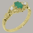 thumbnail image 2 of LBG British Made 14k Yellow Gold Natural Emerald & Diamond Womens Promise Ring - 33 size options - Size 7, 2 of 9