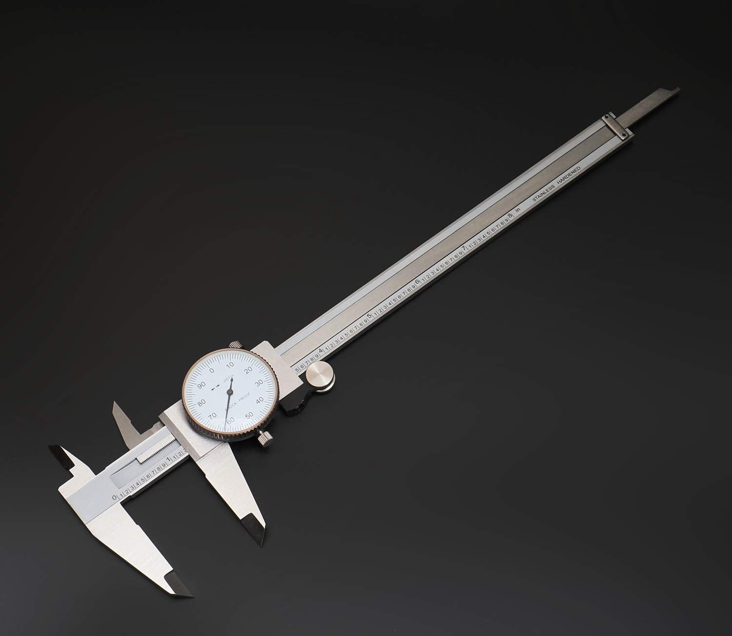0-8'' by 0.001'' Precision Dial Caliper, Stainless Steel, in Fitted Box, P920-S218