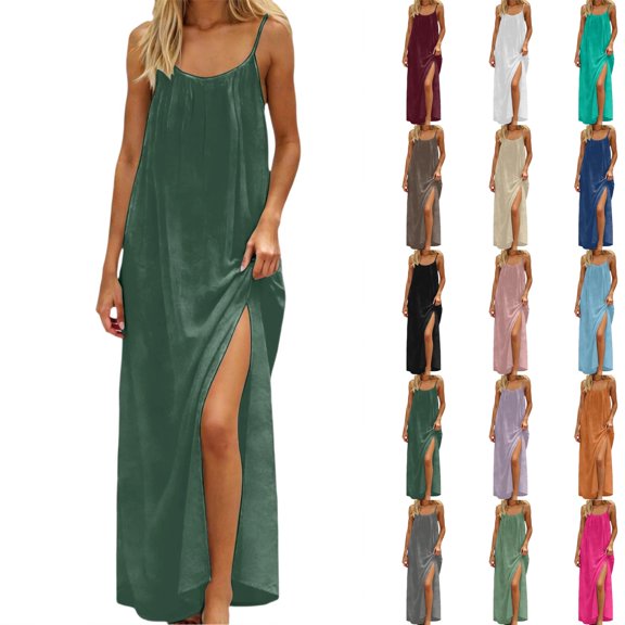 Fashion Women Summer Round-Neck Casual Solid Sleeveless Sleepshirts Sling Backless Dress Beach Dresses For Women Casual Fashion Sundresses Gifts