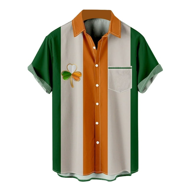 Playeras Para Hombre Camisa Informal De Moda Para Hombre Con Estampado De Festival, Solapa, Botones Y Bolsillo