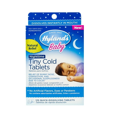 Hyland's Baby Nighttime Tiny Cold Tablets, Natural Relief of Runny Nose, Congestion, and Cold Symptoms at Night, 125 Quick-Dissolving (Best Cold Medicine For Babies)