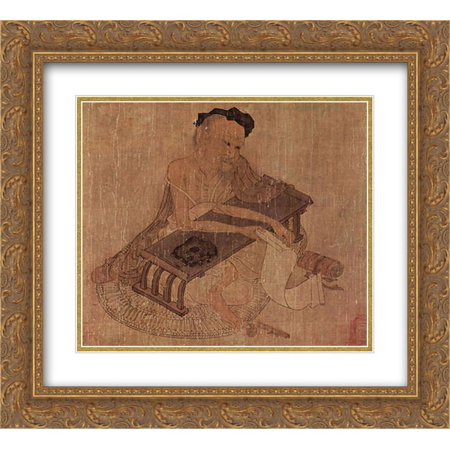 Wang Wei 2x Matted 22x20 Gold Ornate Framed Art Print 'Portrait of Fu Sheng'