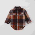 thumbnail image 2 of oqasdz Girls Jackets Big Boys Long Sleeve Striped Plaid Stand Collar Shirt Blouse Casual Outerwear Top Coat Outwear Size 3 Y-4 Y, 2 of 3