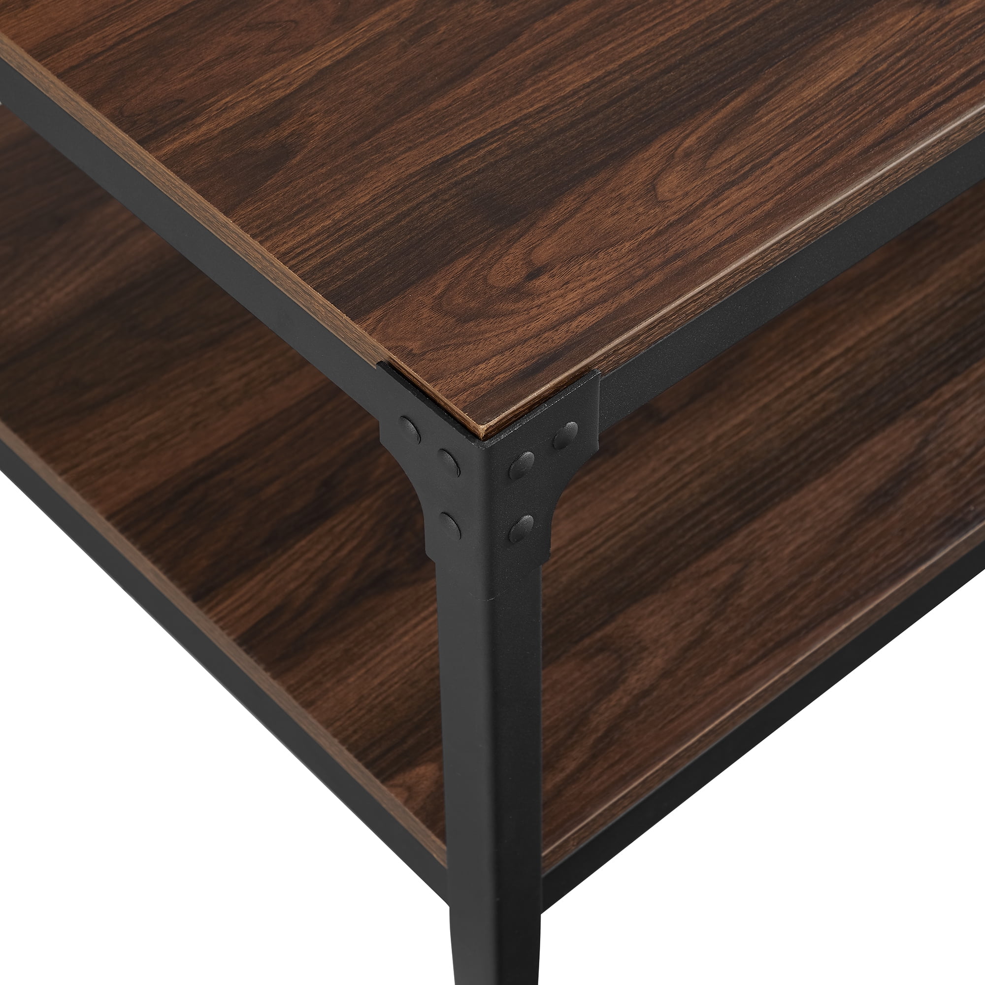 Woven Paths Wilson Angle Iron Rustic Coffee Table, Dark Walnut