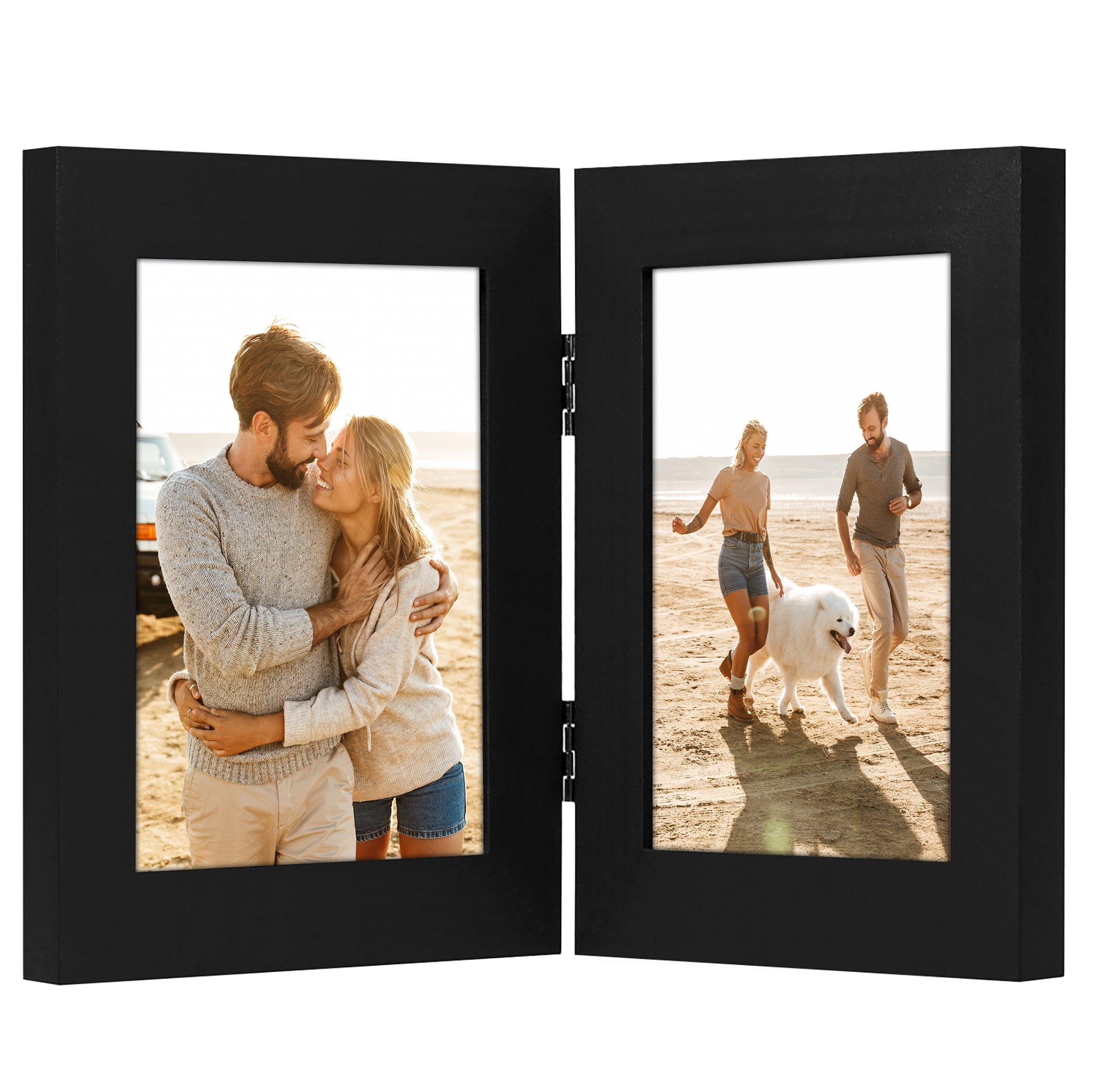 Americanflat Cadre Photo Collage Noir 20x60 Cm Pour 5 Photos 10x15 Cm - Verre Incassable Et Montage Horizontal Ou Vertical