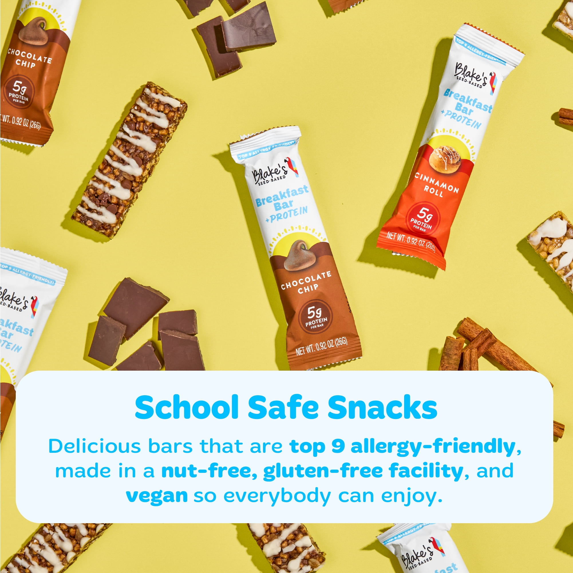 Blake’s Seed Based Breakfast Bars with Protein — Chocolate Chip 5ct, Top 9 Allergen Free