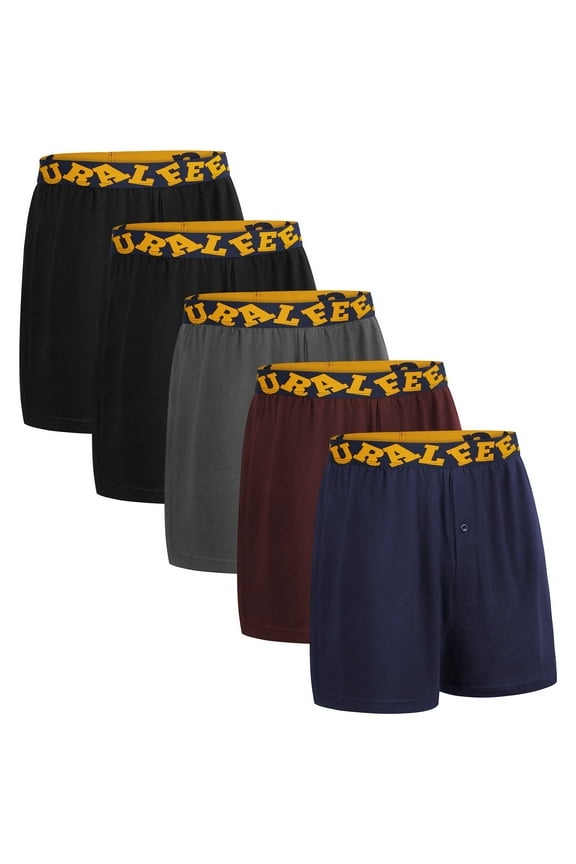 Men's 5-Pack Cotton Knitted Comfort Loose Boxer Shorts Elastic Waistband Underwear