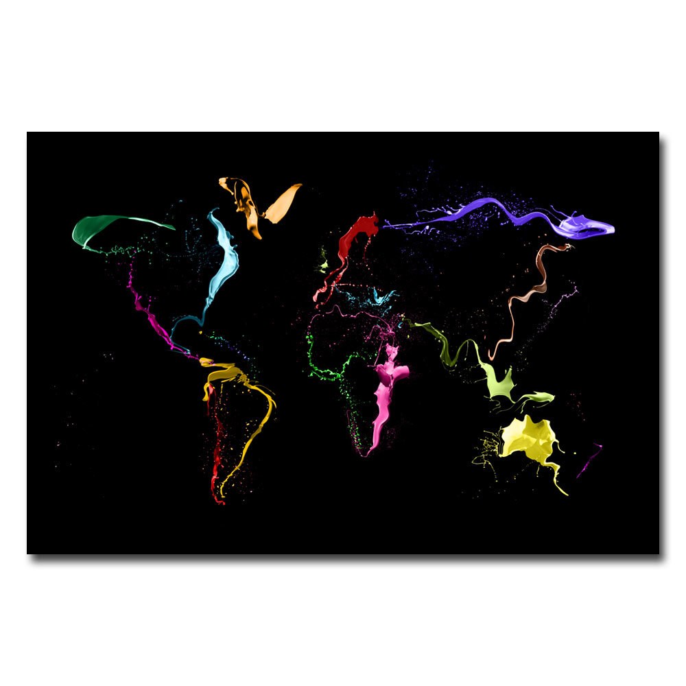 Trademark Art "World Map - Thrown Paint" Canvas Wall Art by Michael Tompsett
