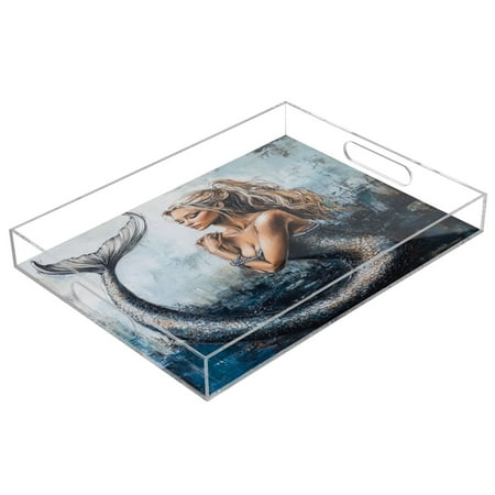

Acrylic Tray 15.7*11.8*1.9 Inch Transparent Tray Food Tray Tea Cup Tray Serving Trays Cosmetics Storage Kitchen Table Bathroom Sundry Storage Cartoon Mermaid Pattern