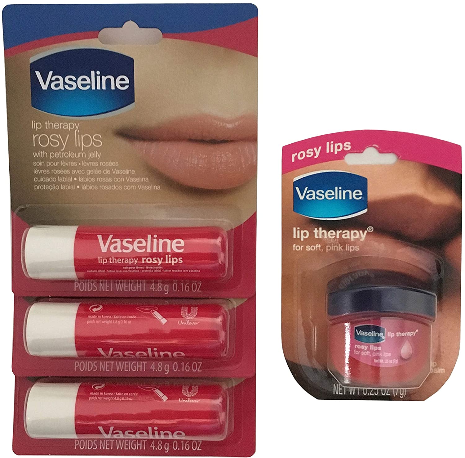 Vaseline Lip Therapy Stick Rosy Lips 3 Pack Plus Lip Therapy Lip Balm 