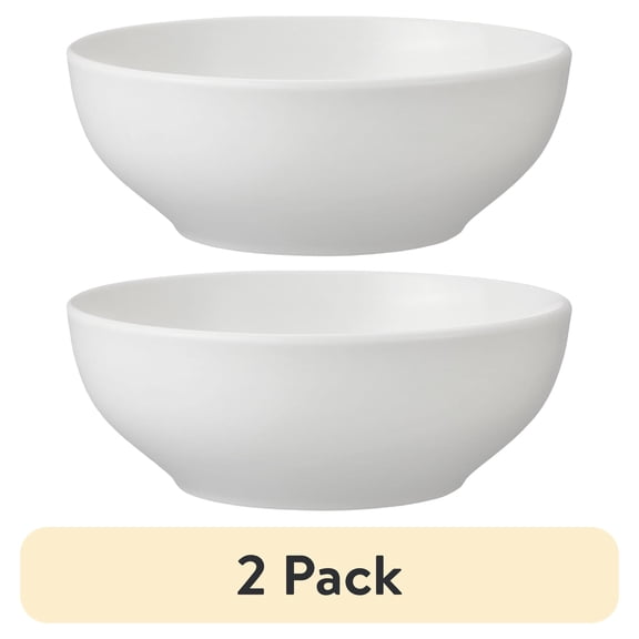 (2 pack) Mainstays Glazed White Stoneware Round Dinner Bowl, 6.1 in