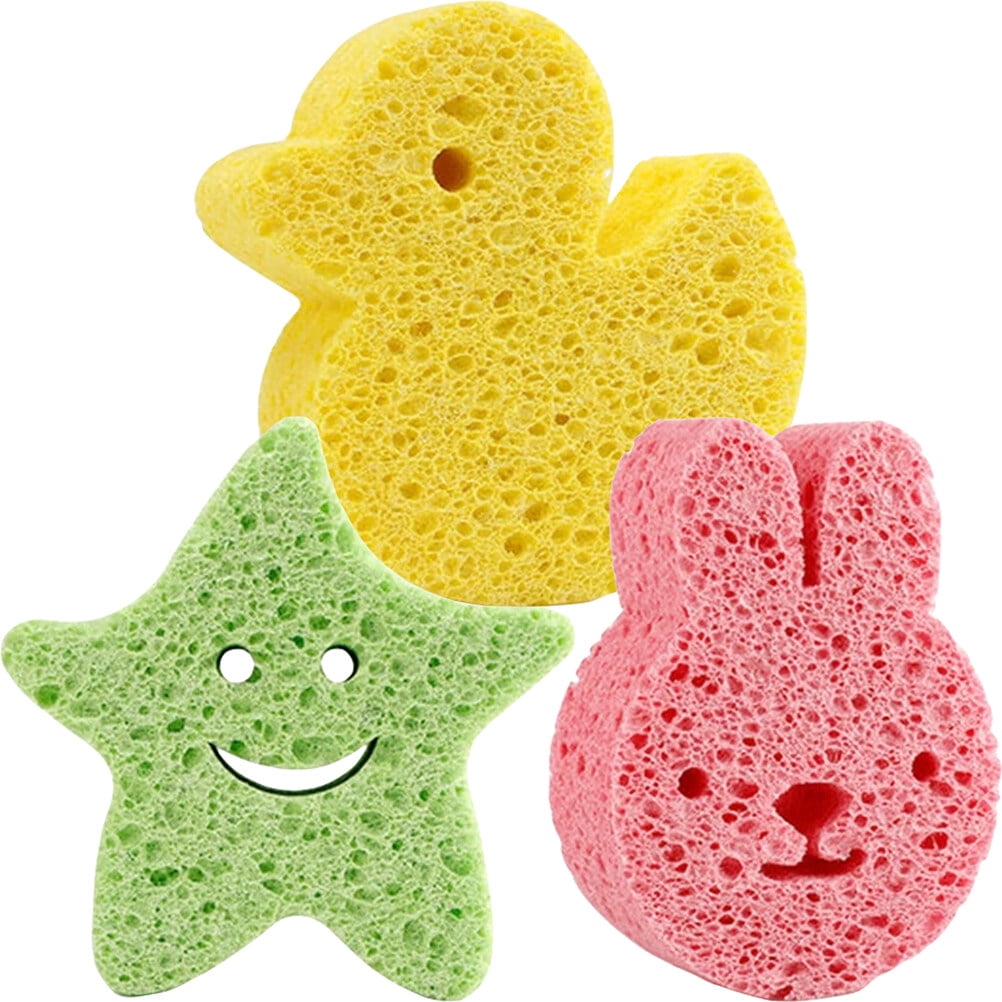 Bath sponge 3pcs Wood Pulp Baby Shower Sponges Cartoon Kids Bath