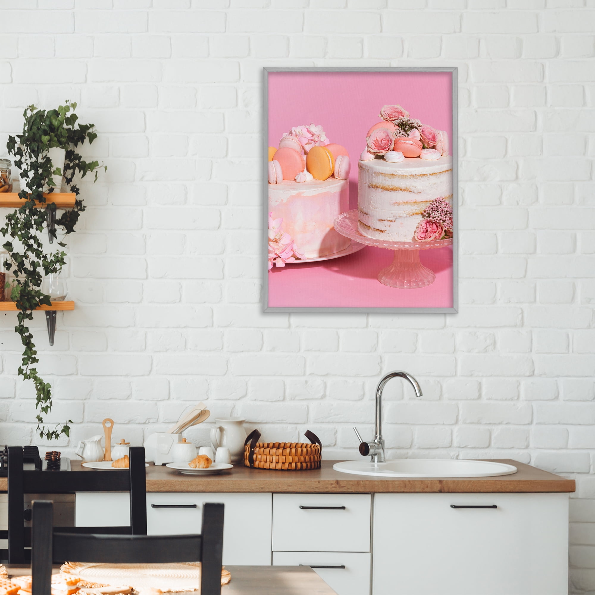 Stupell Industries Pink Pastel Macaroon Cakes Gray Framed Giclee Art, design by LISH Creative