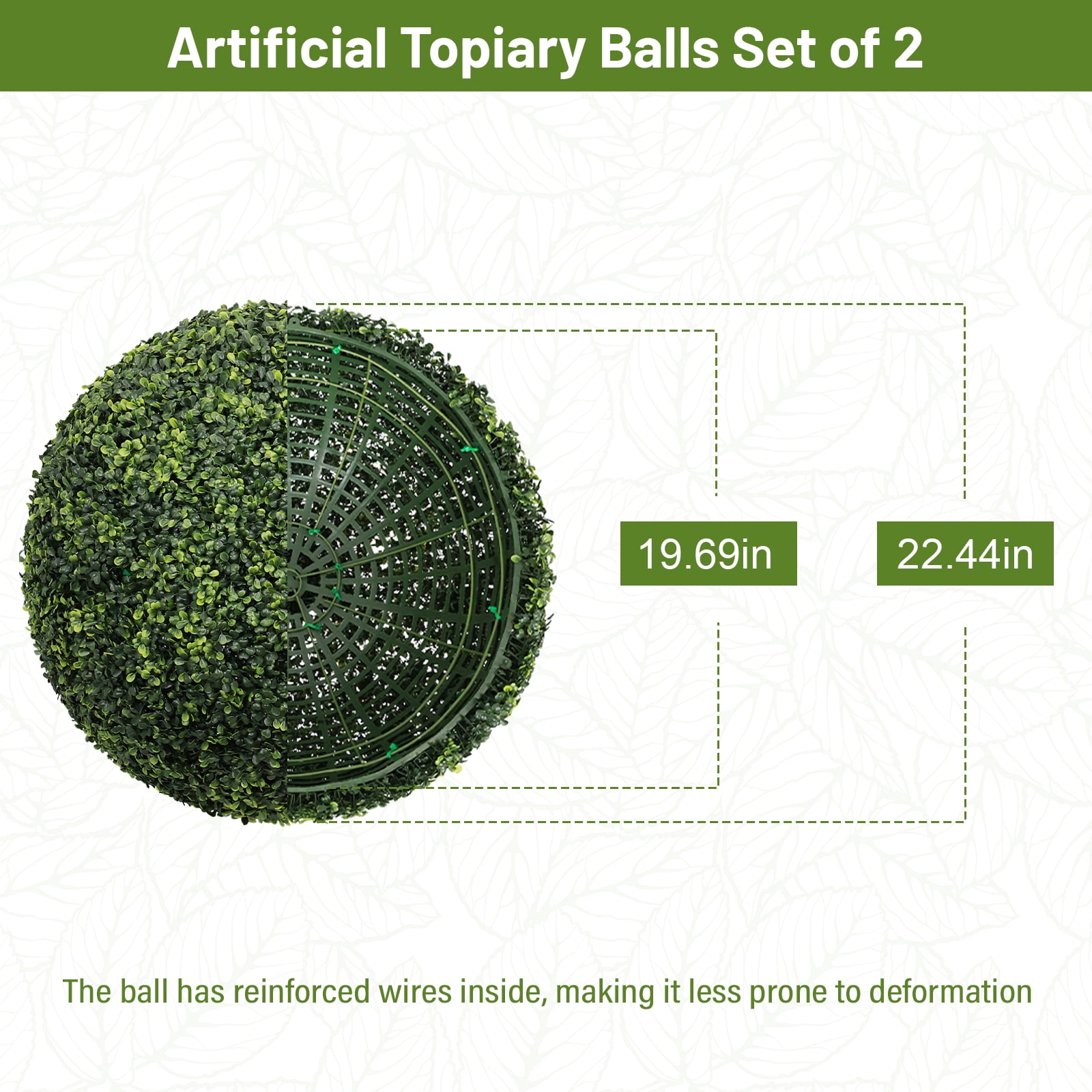 Artificial Topiary Balls, 22.4 Inch Faux Boxwood Decorative Green Spheres for Garden Front Porch Yard Patio, Green