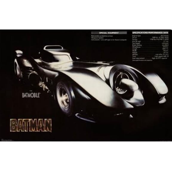 1989 DC Comics Batman Batmobile Specifications Poster - 23.25" X 34.75"