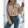 thumbnail image 6 of Womens Fashion Cropped Shackets Corduroy Button Down Crop Jackets Tops Long Sleeve Shirts Trendy 2025 Khaki M, 6 of 7