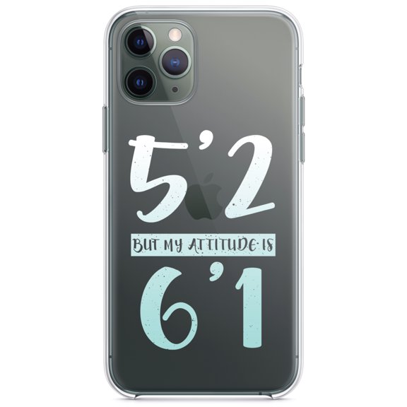 DistinctInk Clear Shockproof Hybrid Case for iPhone 11 (6.1" Screen) - TPU Bumper Acrylic Back Tempered Glass Screen Protector - 5'2 But My Attitude is 6'1