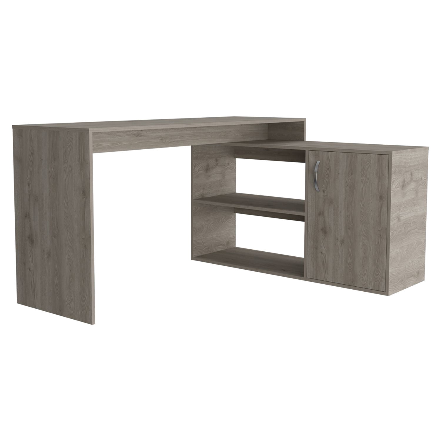 Asteroutdoor Ridley 2-Shelf L-Shaped Writing Desk, Light Gray, 59.64 in W x 30.11 in H x 45.86 in D, One Door-Cabinet, Manufactured Wood