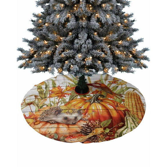 Orange Fall Pumpkins Christmas Tree Skirt 36 Inches Large Christmas Skirt Tree, Thanksgiving Wheat Birds Vintage Tree Skirt Christmas Decorations for Fireplace Party Holidays Indoor Outdoor
